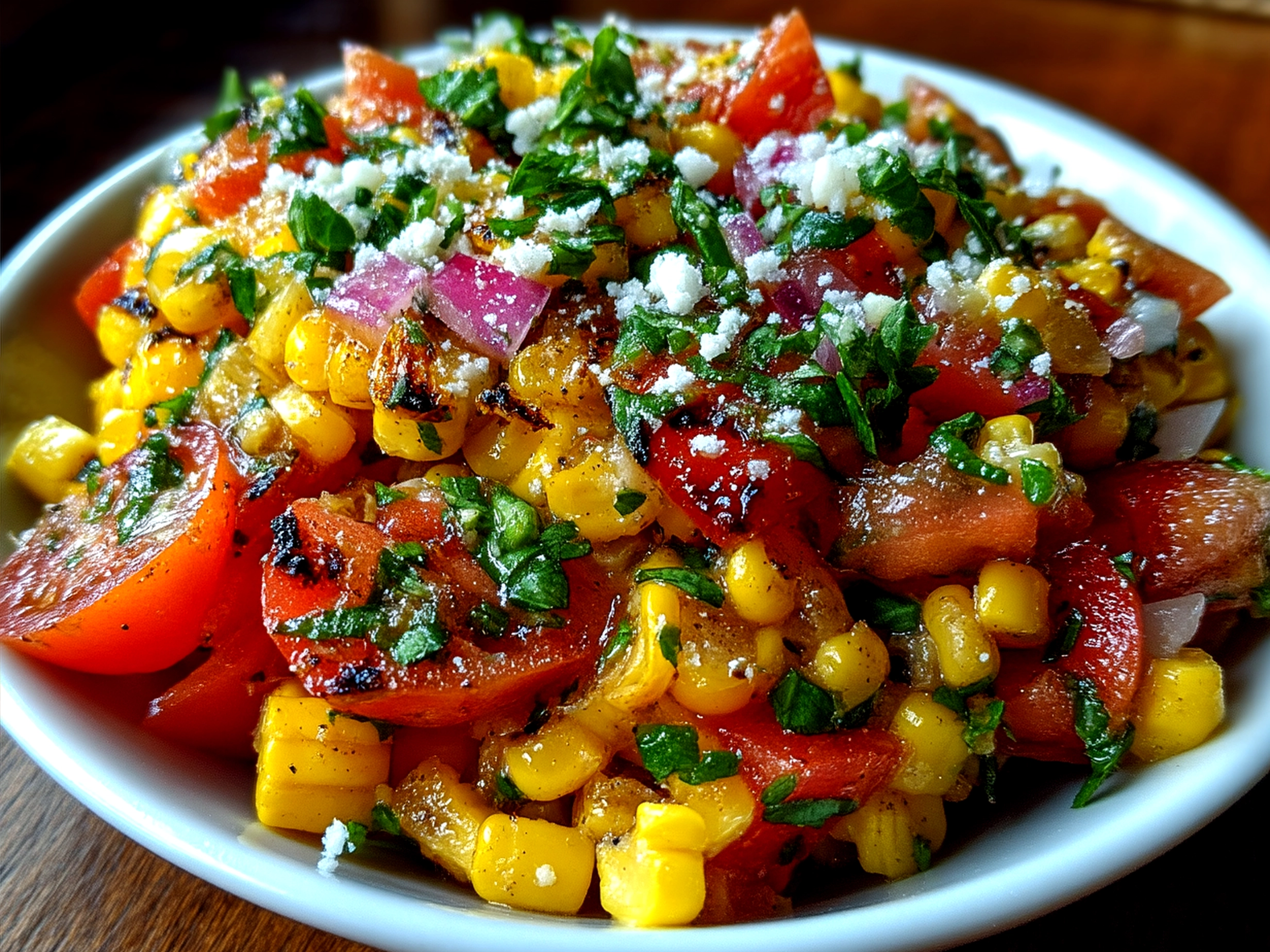 Grilled corn salsa served in a bowl as a fresh summer side dish