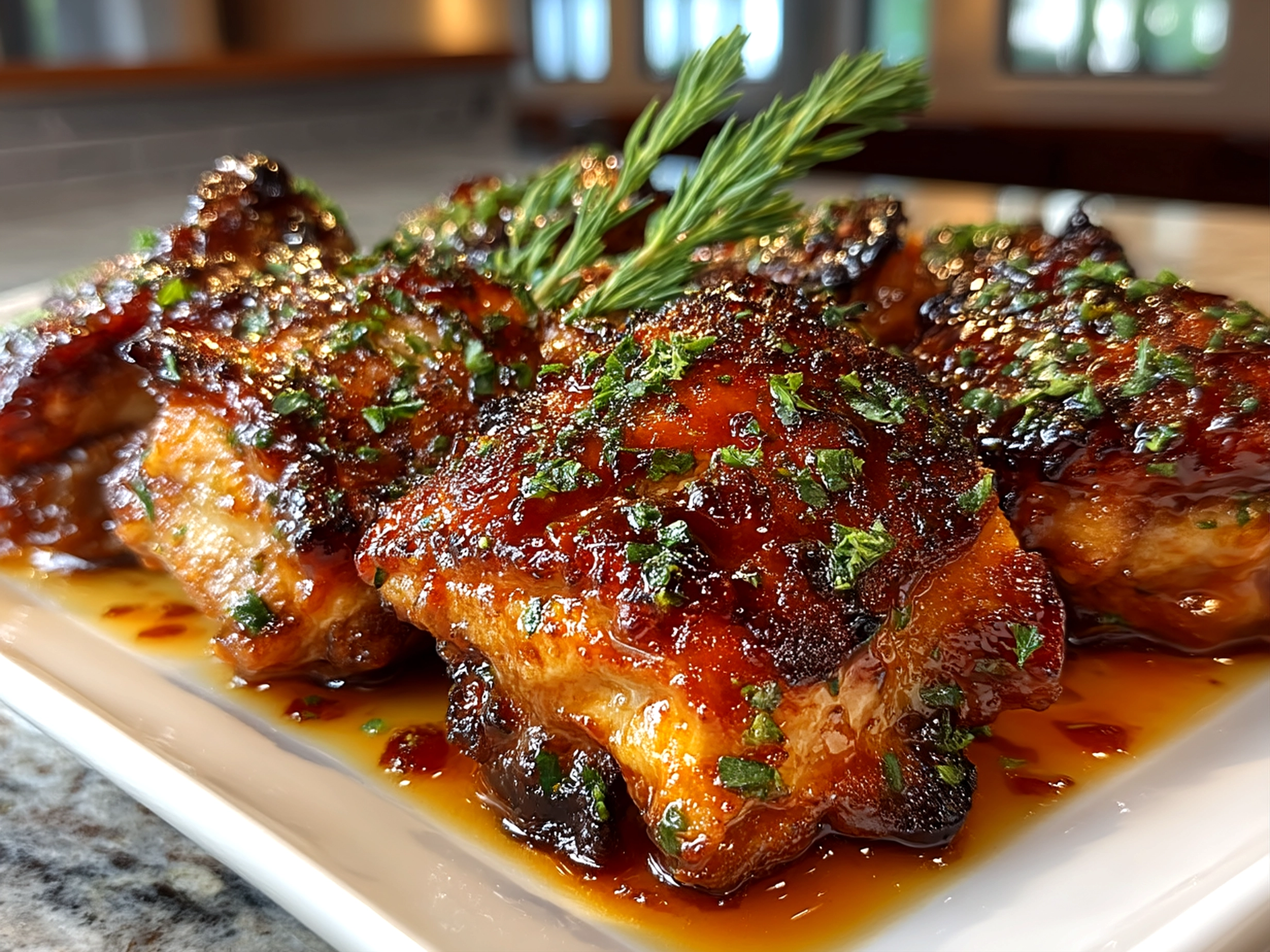 Hawaiian Teriyaki Chicken Thighs served on a plate garnished with green onions and sesame seeds