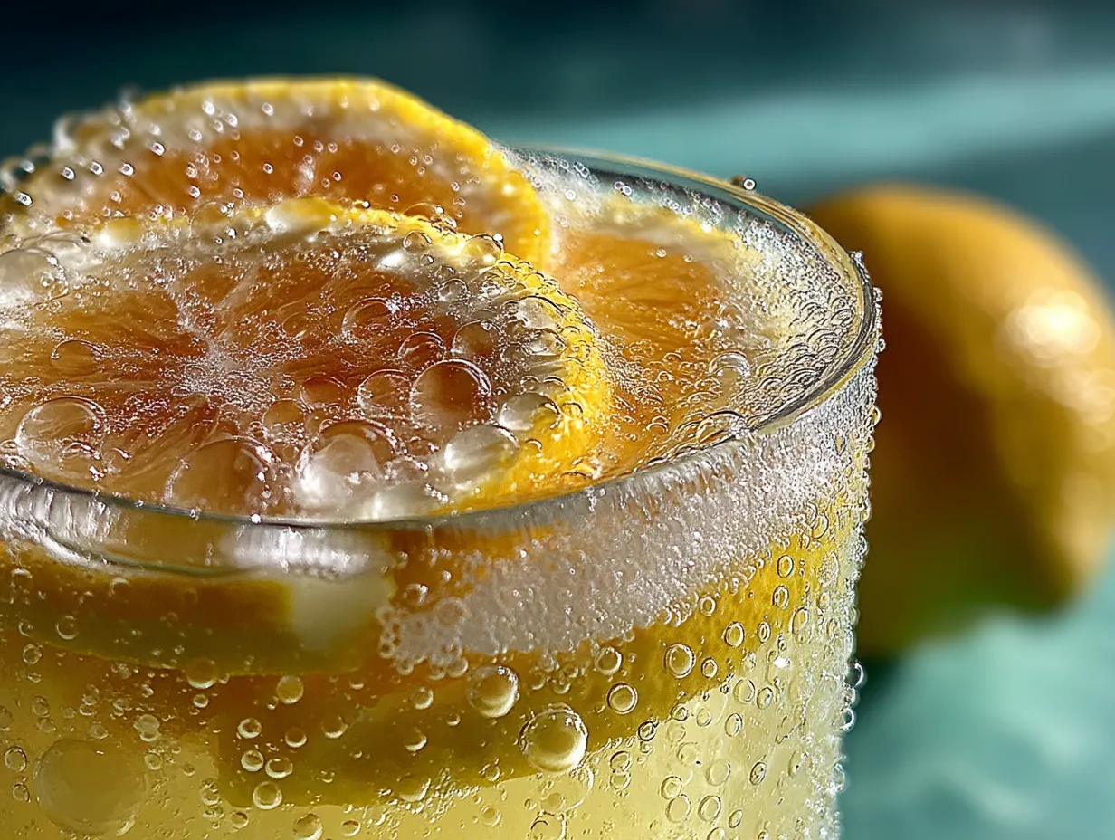 A refreshing glass of homemade fresh squeezed lemonade garnished with lemon slices and mint