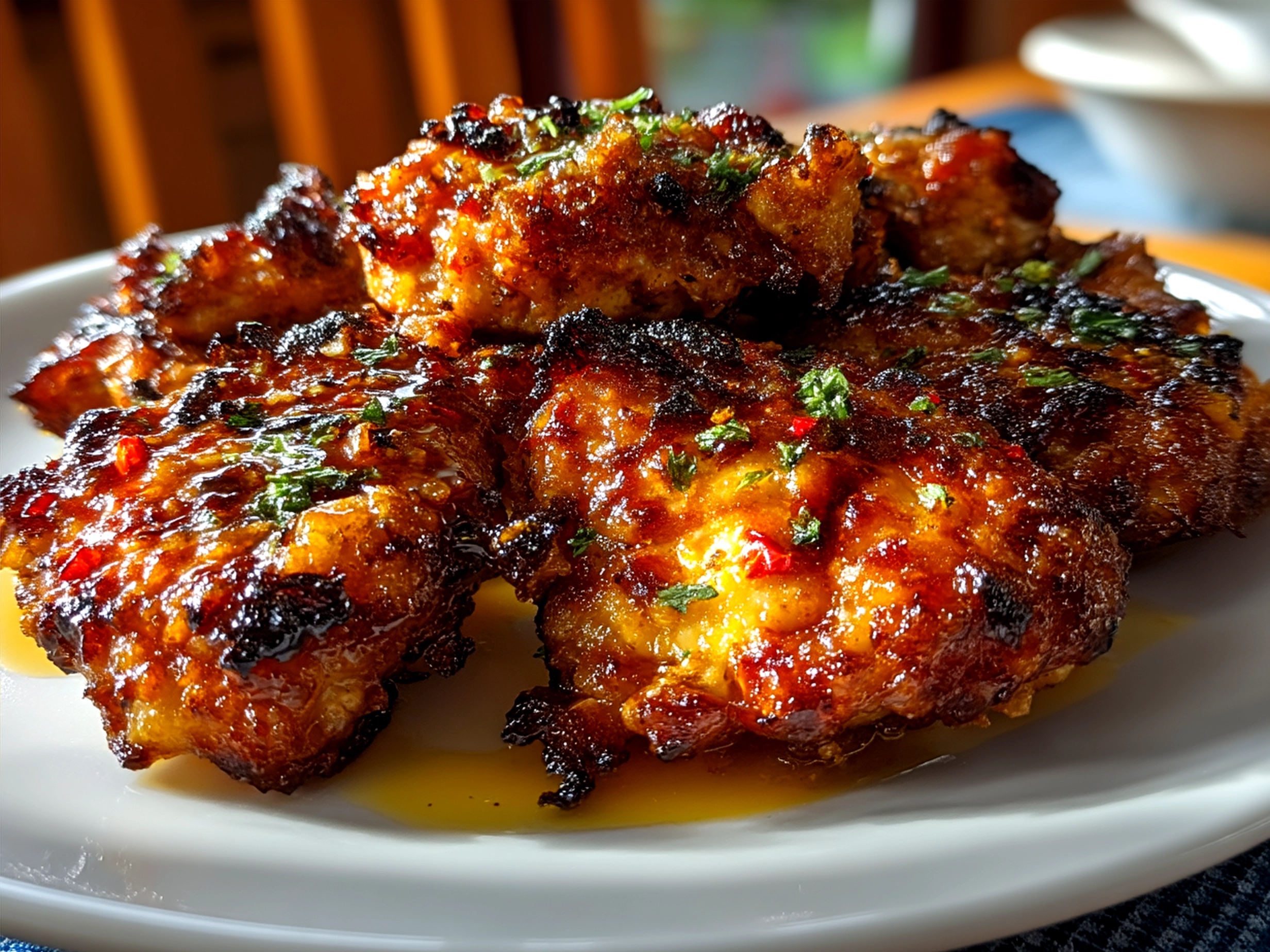 A beautifully plated Huli Huli Chicken with sides, garnished with green onions and lime wedges