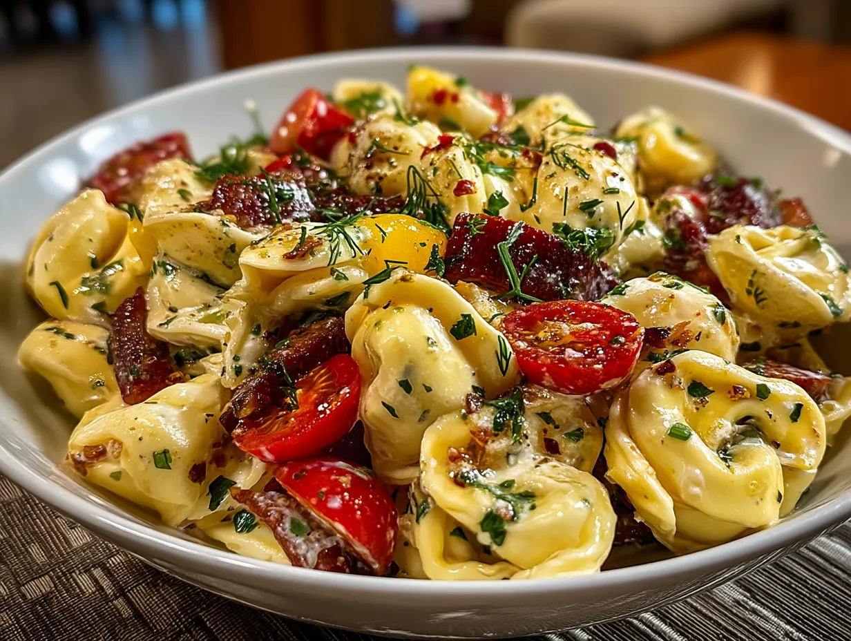 Serving Italian Tortellini Pasta Salad