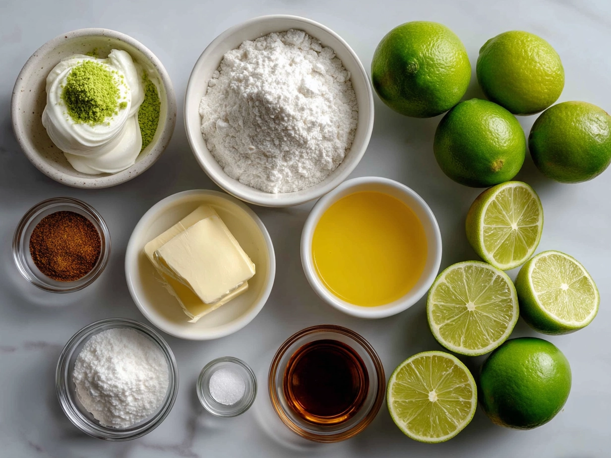 Ingredients for Classic Key Lime Pie laid out on table