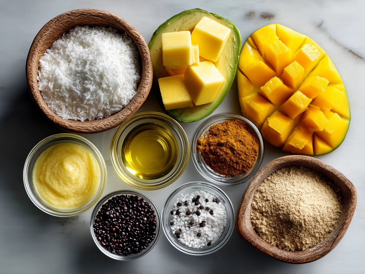 Ingredients for making a fresh mango smoothie