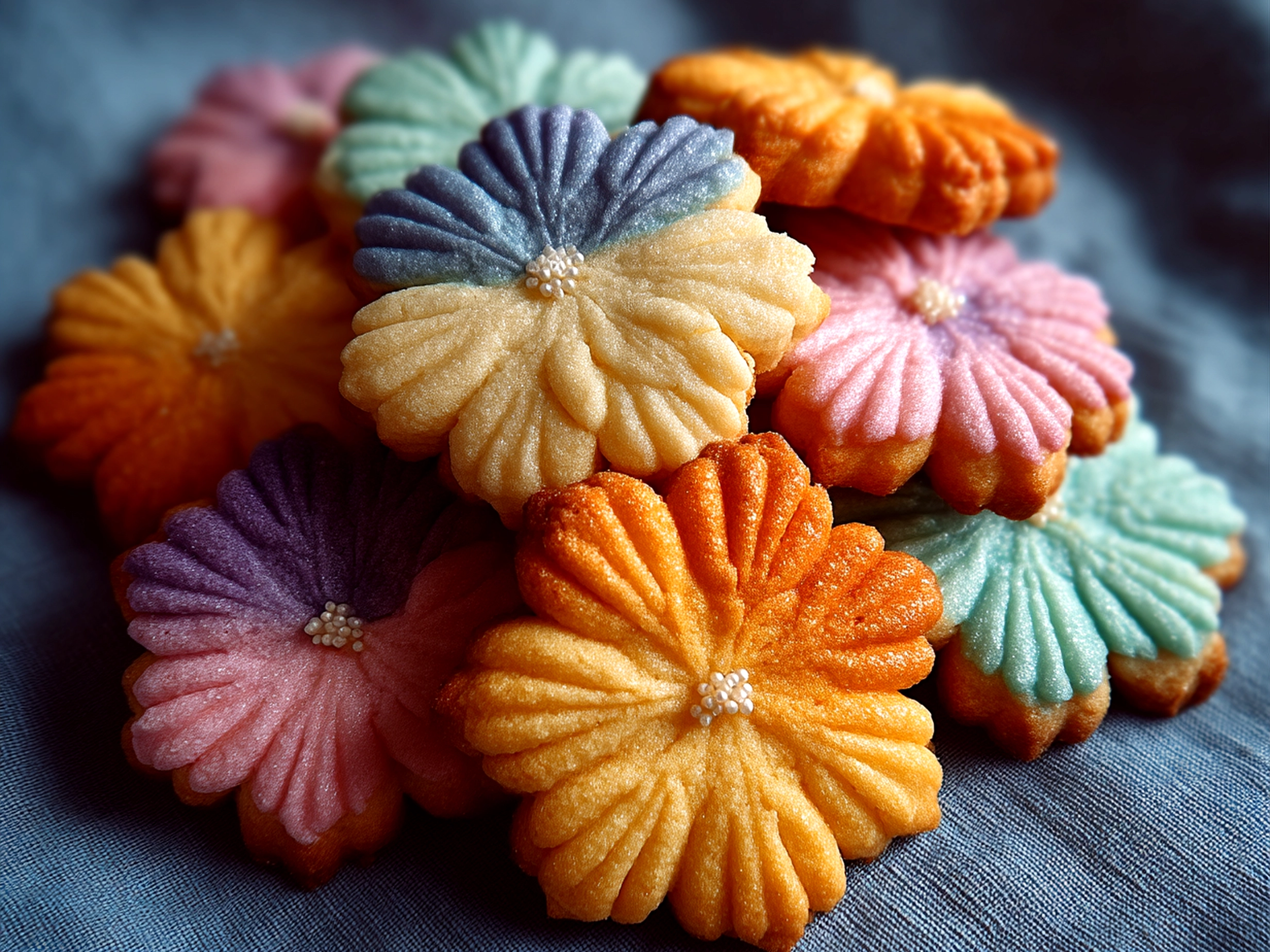 Beautifully decorated Mothers Day flower sugar cookies arranged on a vintage floral platter with tea.
