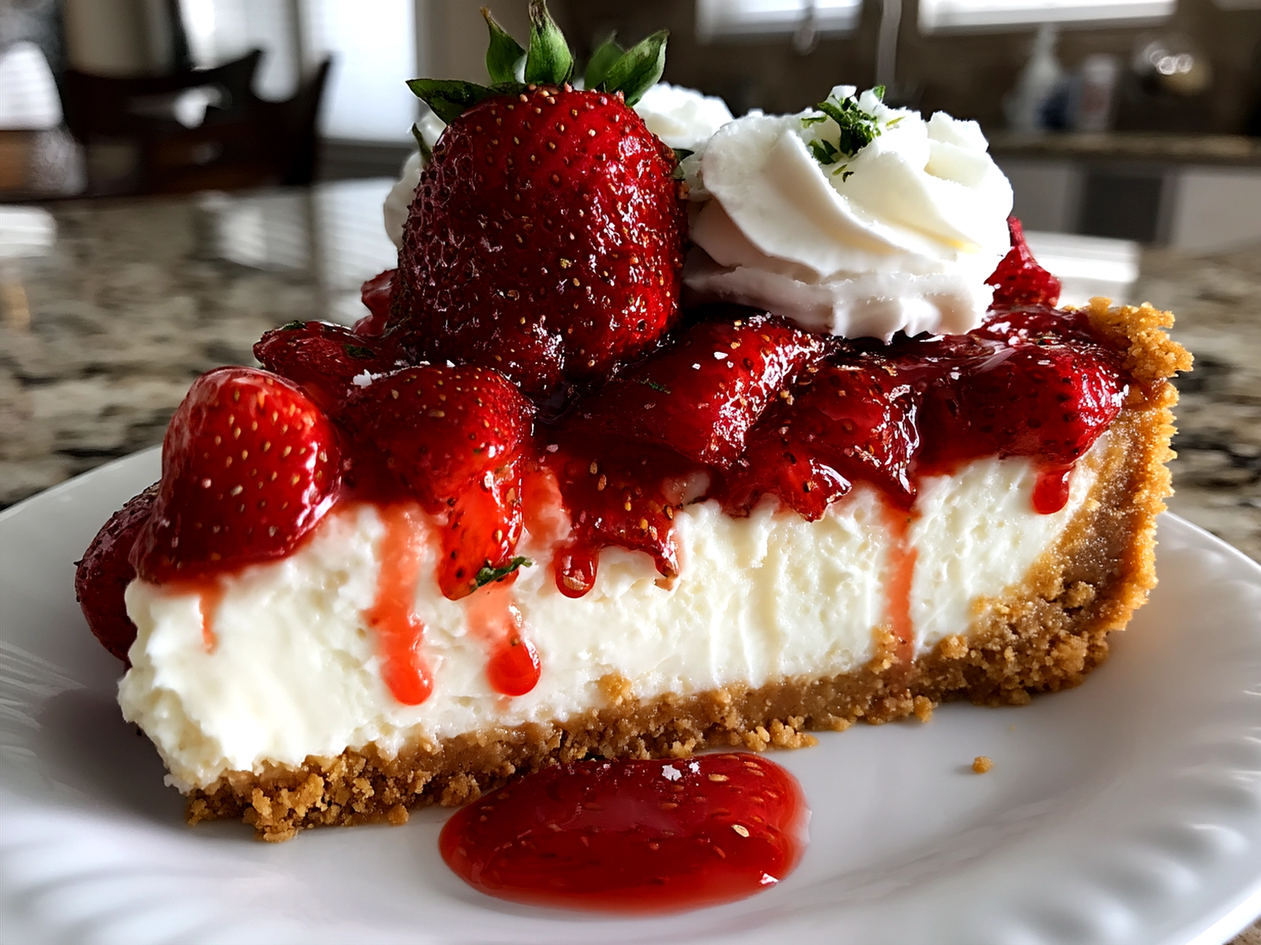 No Bake Strawberry Cheesecake ready to serve