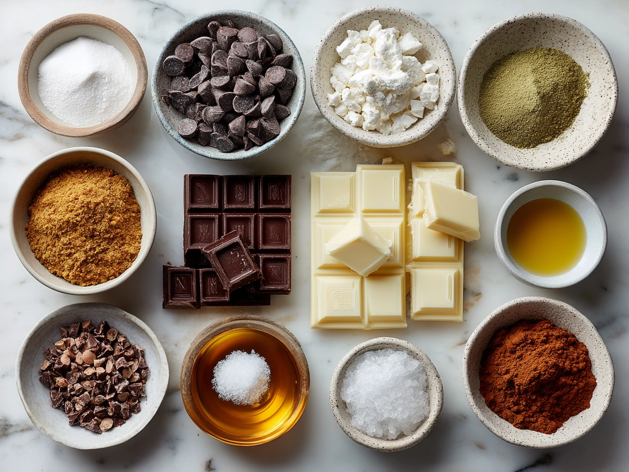 Ingredients for Patriotic Chocolate Bark laid out on a table