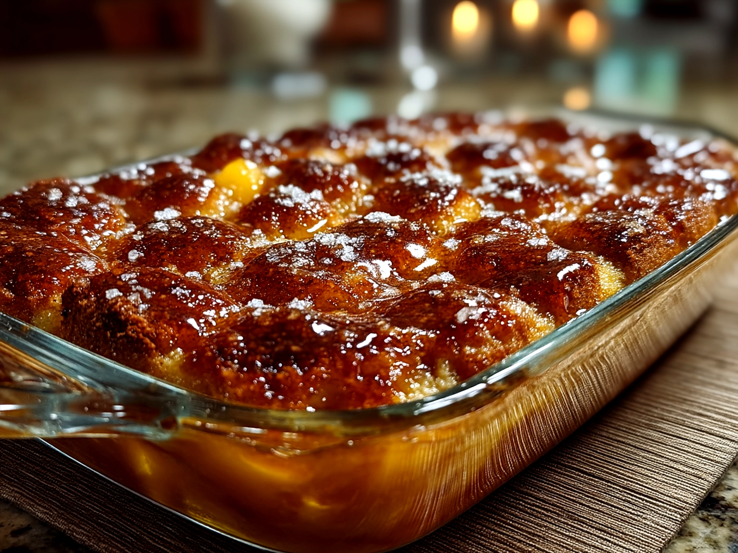 Serving a warm slice of Southern Peach Cobbler with ice cream
