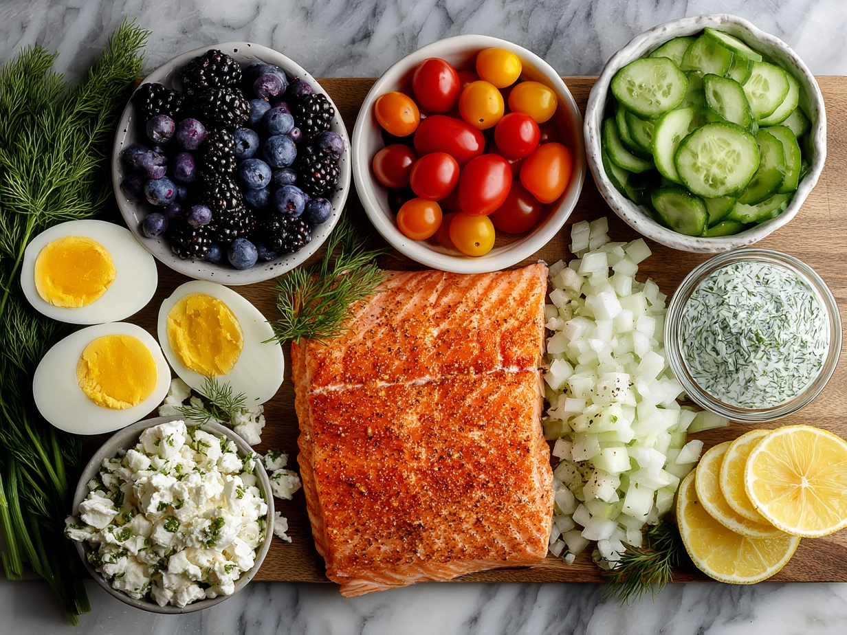 Ingredients for Salmon Cobb Salad with Lemon Dill