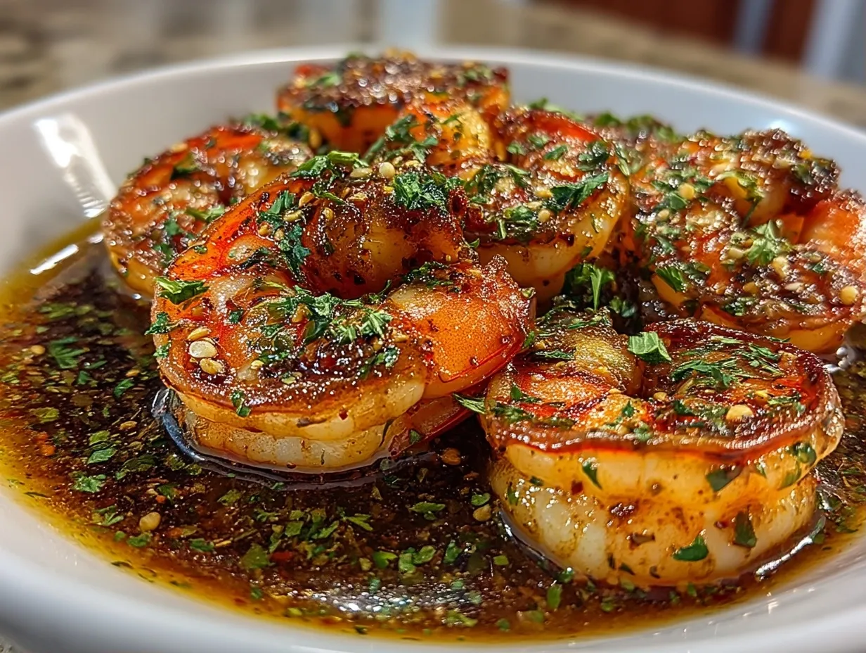 Grilled marinated shrimp served with fresh avocado, cucumber, and a rice side dish.