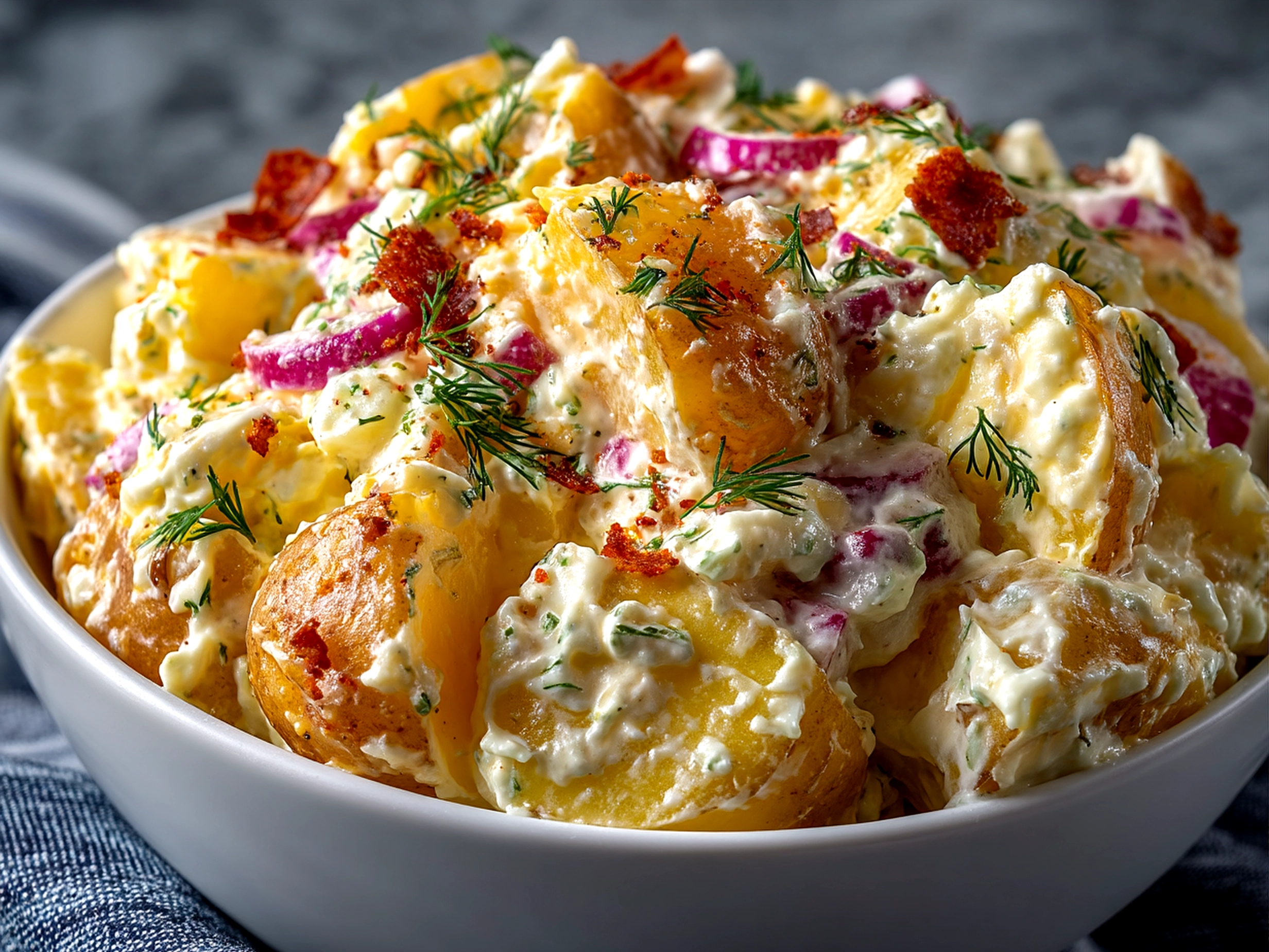Southern Potato Salad served in a rustic bowl garnished with fresh herbs and paprika