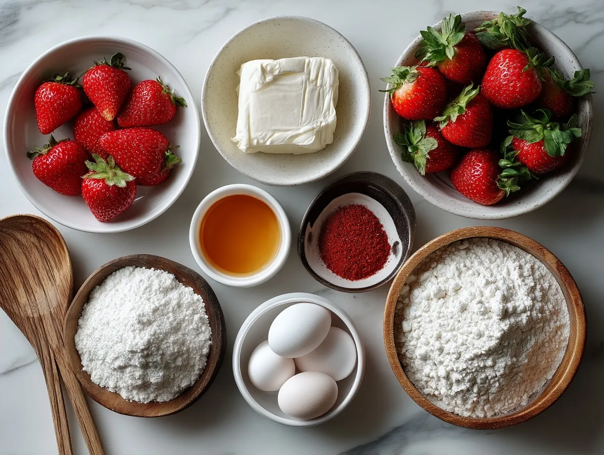 Ingredients laid out for making strawberry shortcake cups