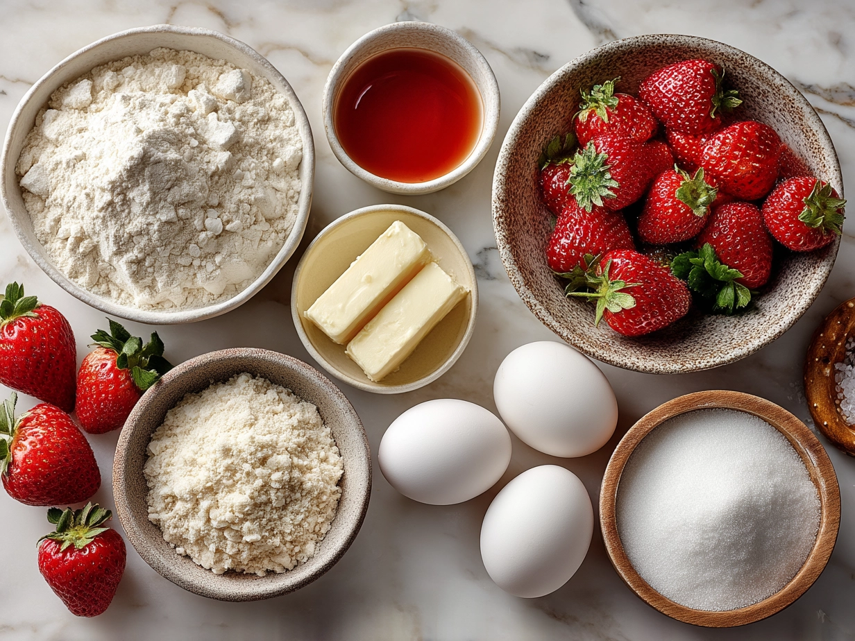 Ingredients for strawberry pretzel salad laid out on a table