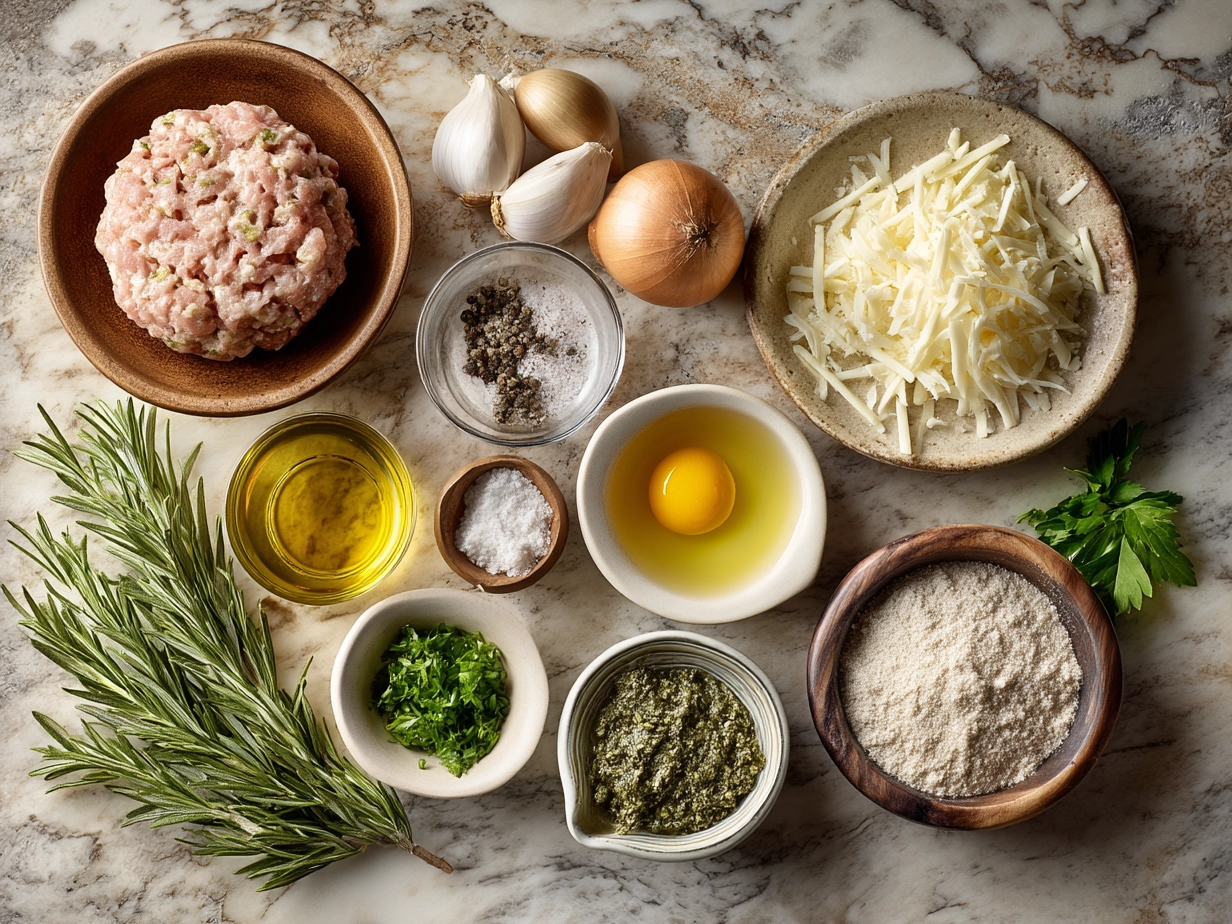 Ingredients for Turkey Burger laid out on a kitchen counter