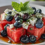 Watermelon Blueberry Feta Salad (honey-lime dressing)
