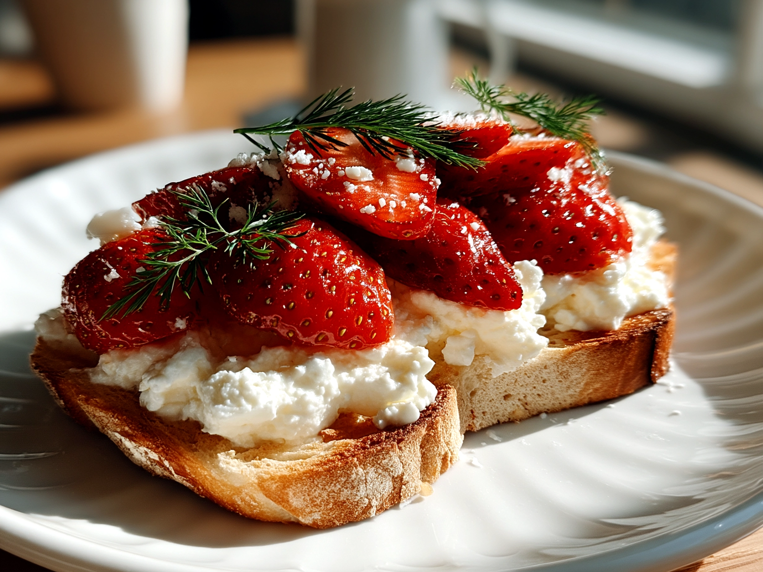 Serving Whipped Ricotta Toast with Strawberries