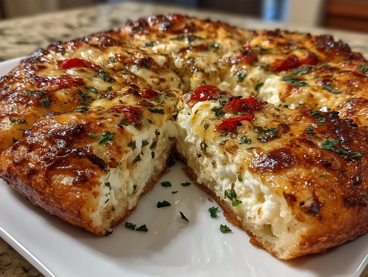 White Garlic Ricotta Pizza served with fresh herbs and salad