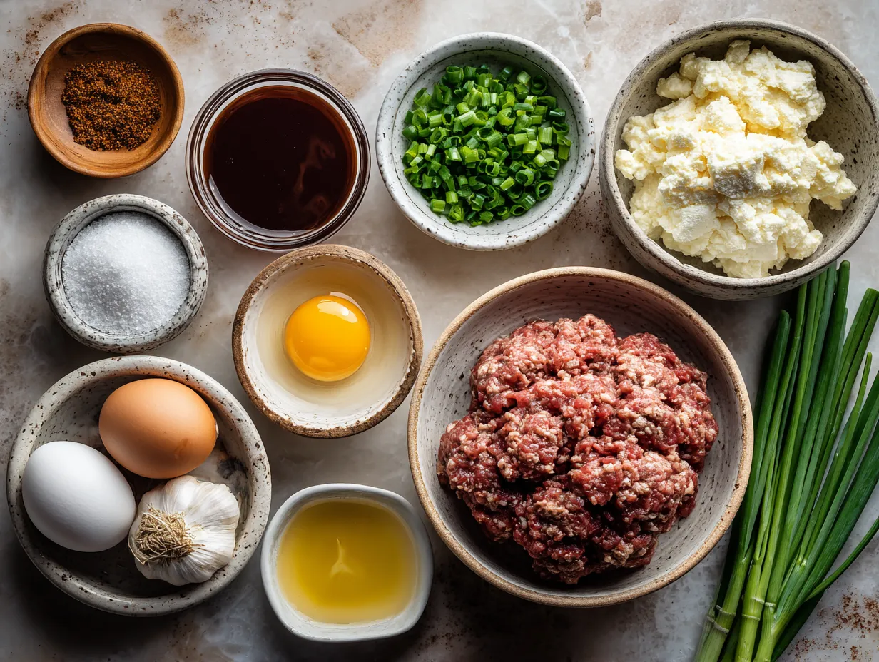 Ingredients for BBQ Stuffed Meatloaf laid out on a table