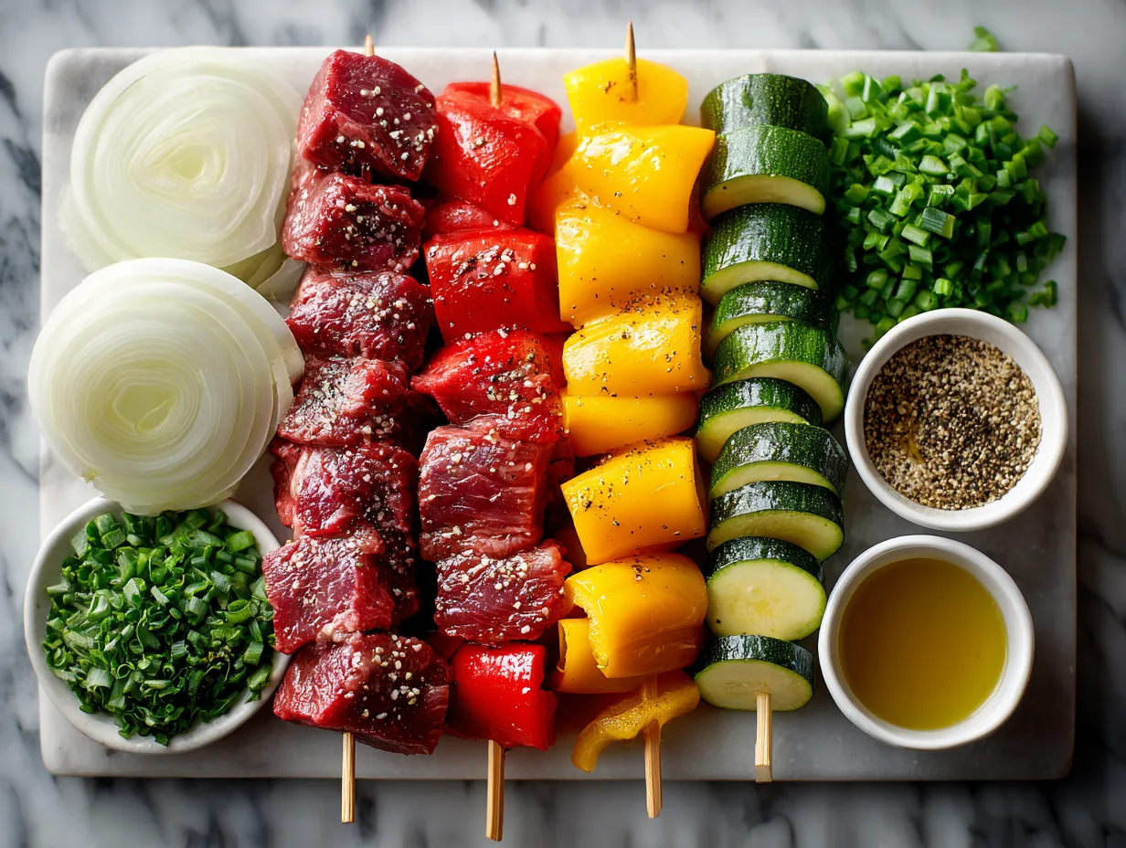 Ingredients for Beef Kabobs with Bell Peppers and Zucchini