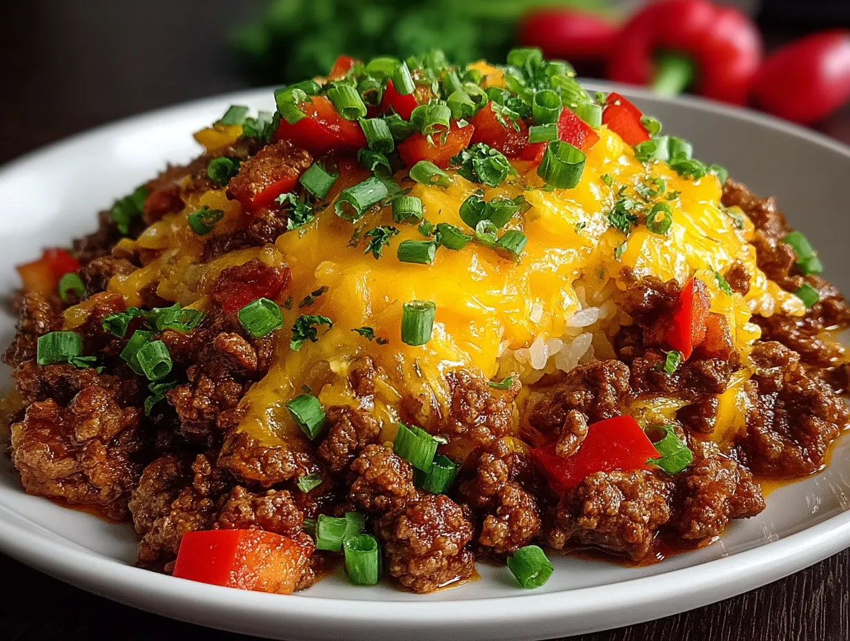 Serving Ground Beef Taco Skillet with colorful garnishes and tortillas